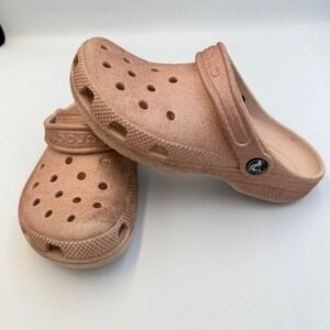Crocs Kids Classic Clog Rose Gold Glitter Sparkle Slip On Shoes J3 Youth